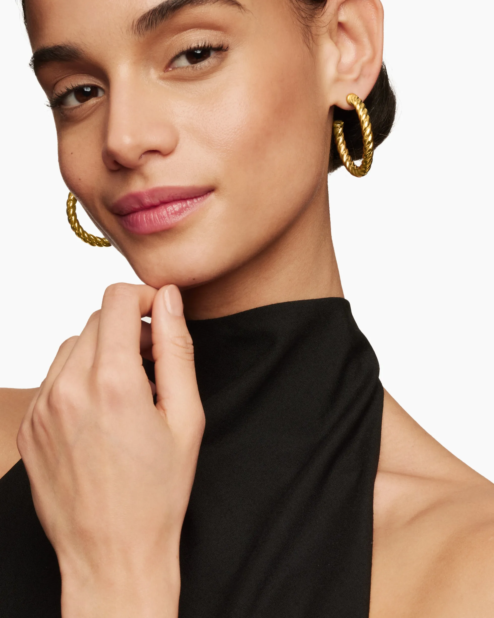 Sculpted Cable Hoop Earrings 18K Yellow Gold, 40mm