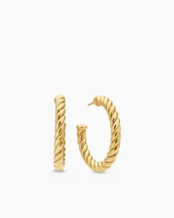 Sculpted Cable Hoop Earrings 18K Yellow Gold, 40mm