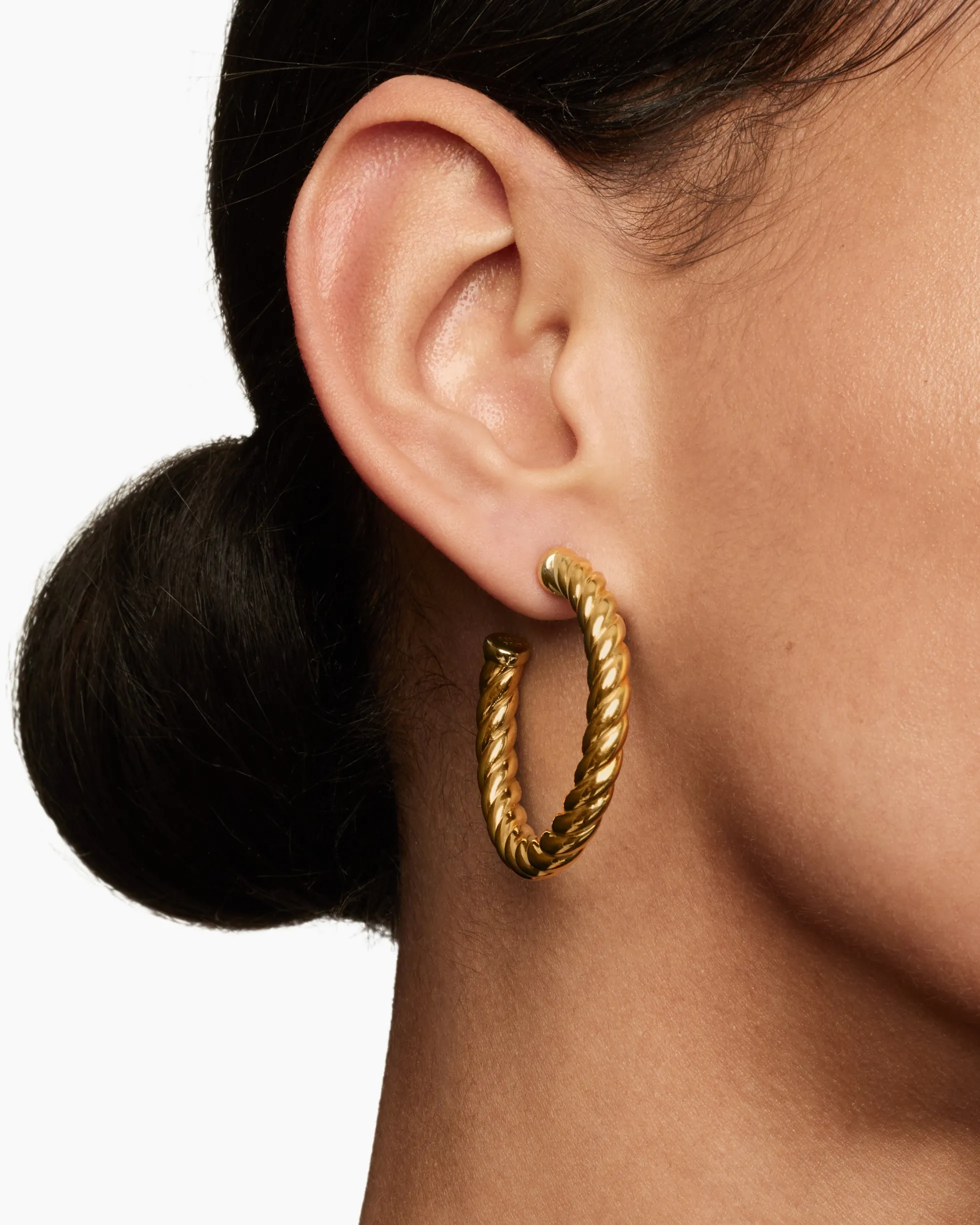 Sculpted Cable Hoop Earrings 18K Yellow Gold, 40mm