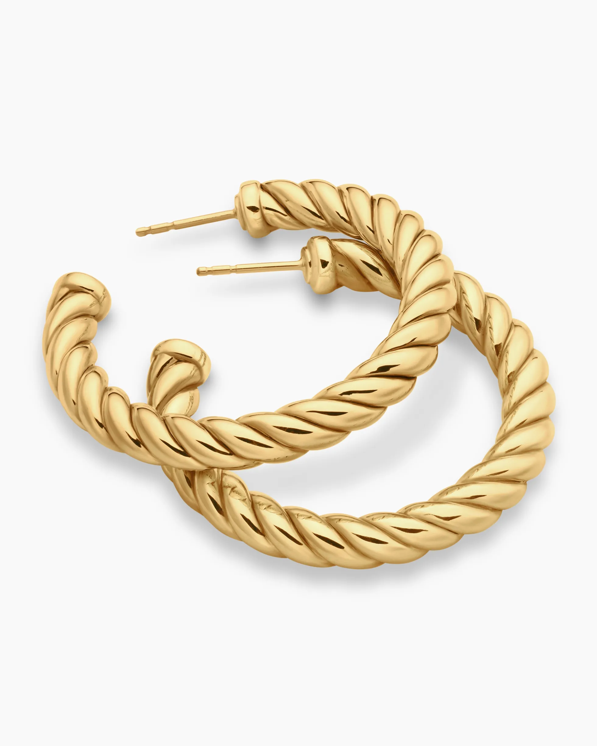 Sculpted Cable Hoop Earrings 18K Yellow Gold, 40mm