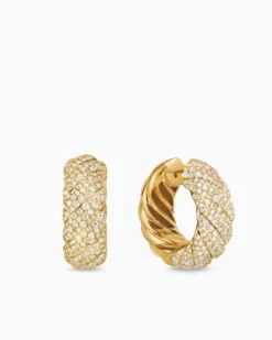 Sculpted Cable Hoop Earrings 18K Yellow Gold with Diamonds, 25mm