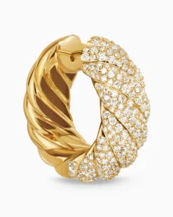 Sculpted Cable Hoop Earrings 18K Yellow Gold with Diamonds, 25mm