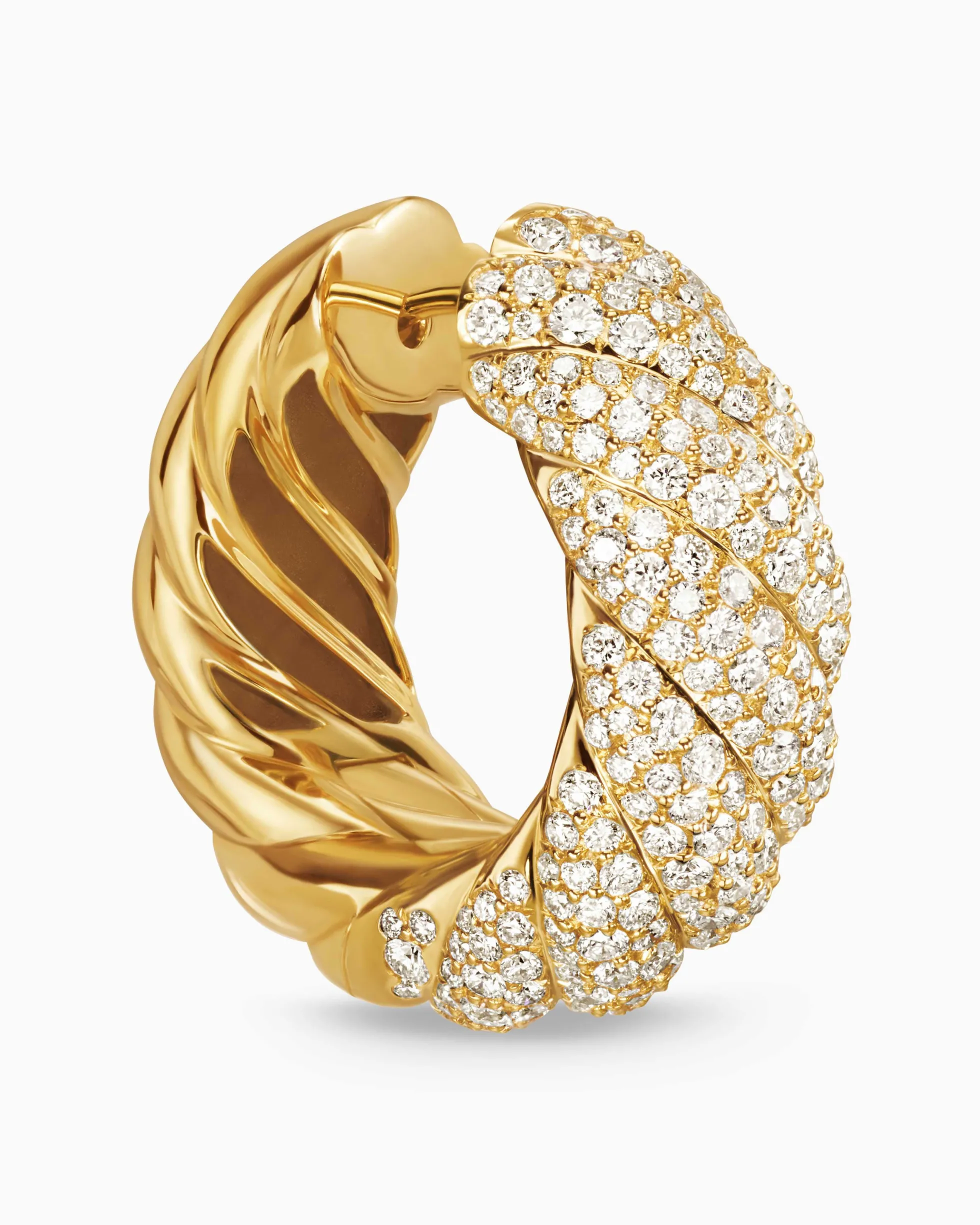 Sculpted Cable Hoop Earrings 18K Yellow Gold with Diamonds, 25mm
