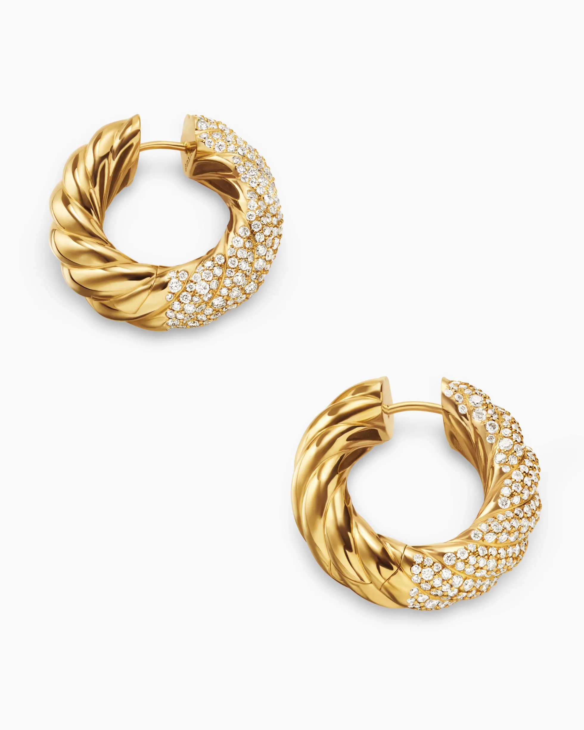 Sculpted Cable Hoop Earrings 18K Yellow Gold with Diamonds, 25mm