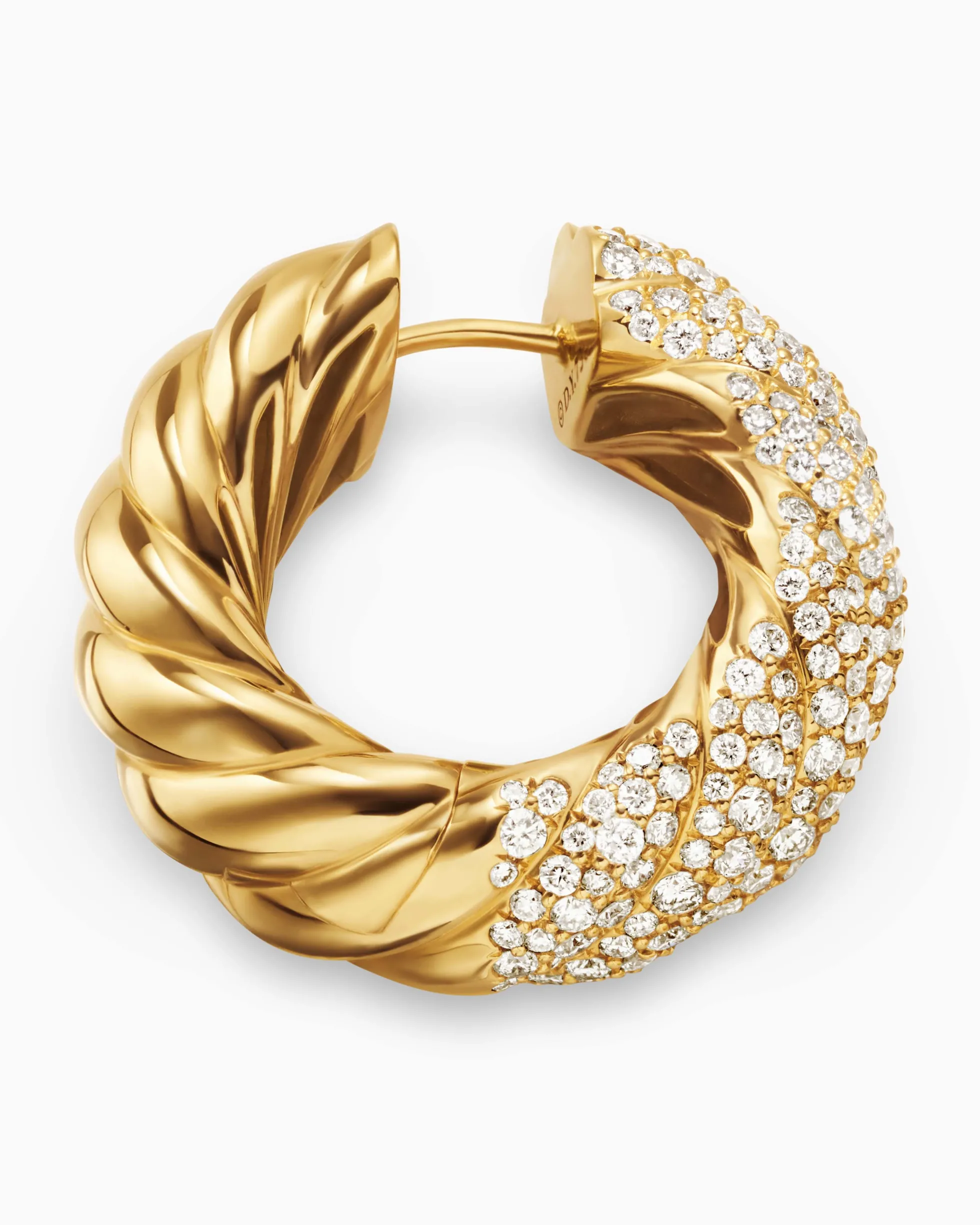 Sculpted Cable Hoop Earrings 18K Yellow Gold with Diamonds, 25mm