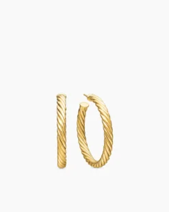 Sculpted Cable Hoop Earrings 18K Yellow Gold, 1.75in