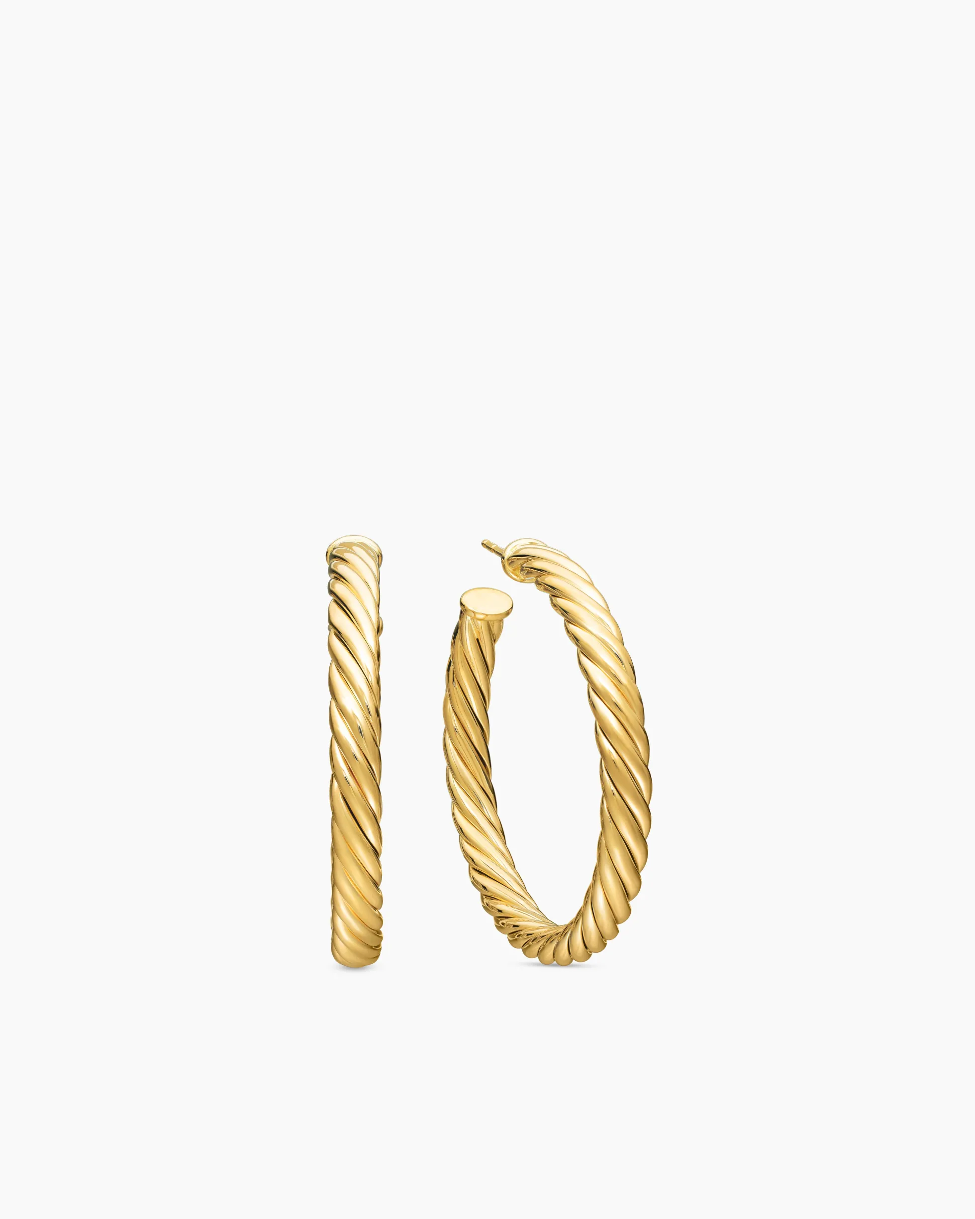 Sculpted Cable Hoop Earrings 18K Yellow Gold, 1.75in