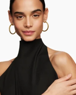 Sculpted Cable Hoop Earrings 18K Yellow Gold, 1.75in