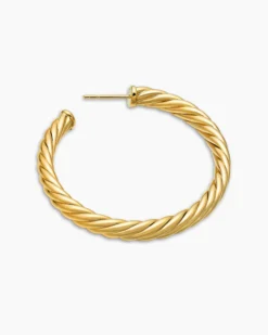 Sculpted Cable Hoop Earrings 18K Yellow Gold, 1.75in