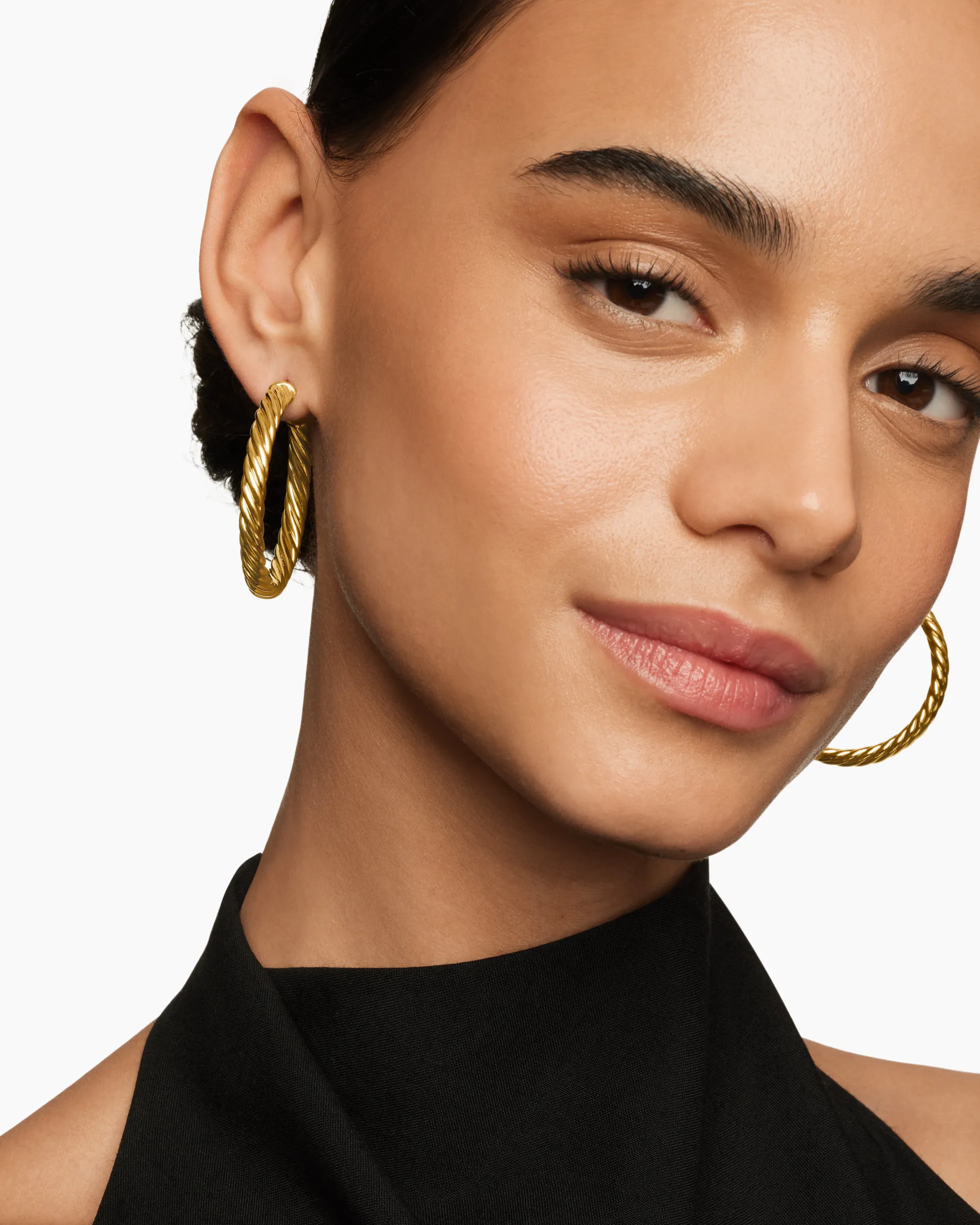 Sculpted Cable Hoop Earrings 18K Yellow Gold, 1.75in