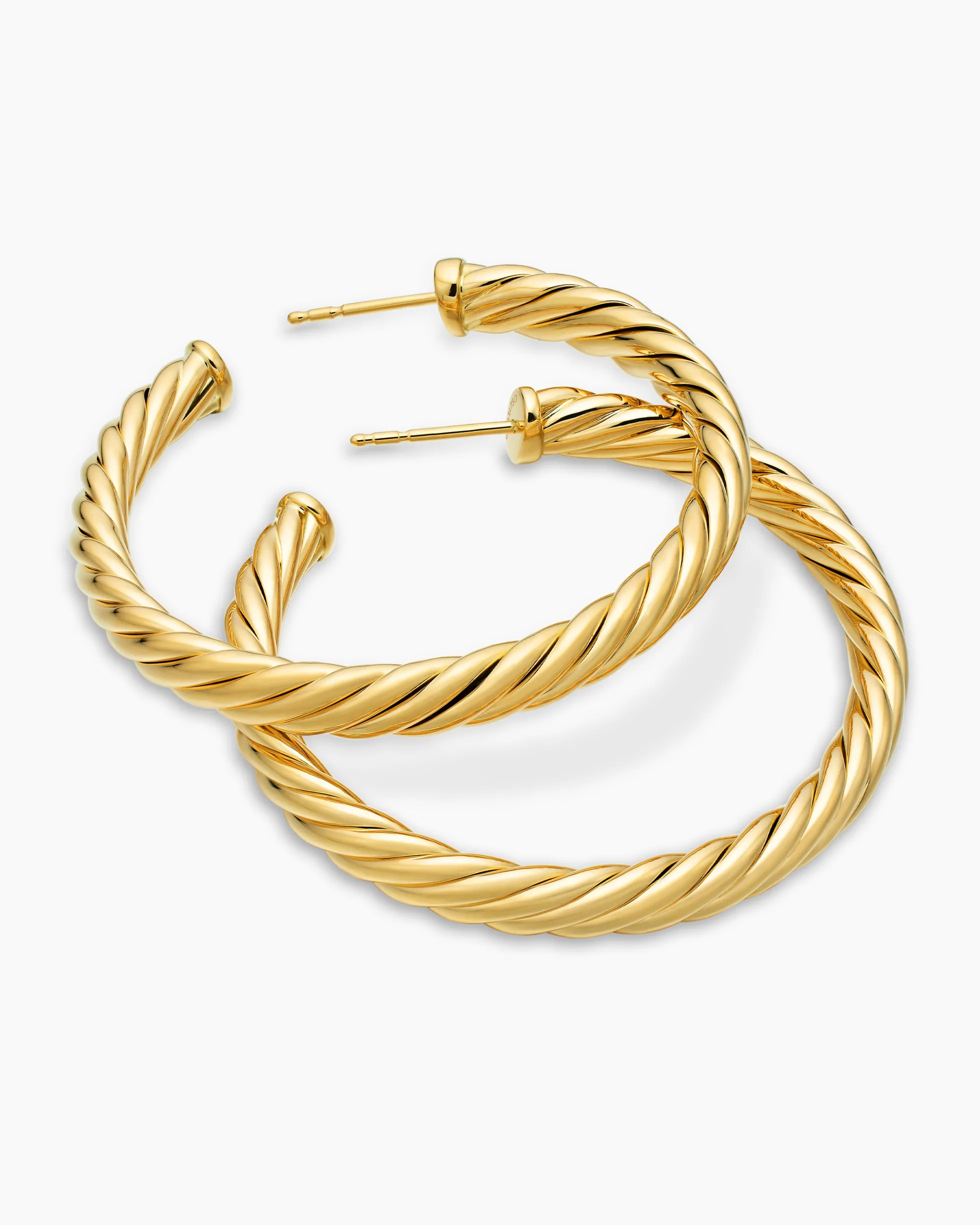 Sculpted Cable Hoop Earrings 18K Yellow Gold, 1.75in