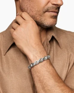 Sculpted Cable Link Bracelet Sterling Silver, 12mm
