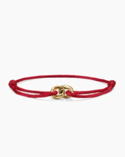 Sculpted Cable Linked Cord Bracelet Red Nylon with 18K Yellow Gold, 8.7mm
