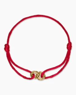 Sculpted Cable Linked Cord Bracelet Red Nylon with 18K Yellow Gold, 8.7mm