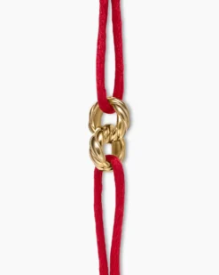Sculpted Cable Linked Cord Bracelet Red Nylon with 18K Yellow Gold, 8.7mm