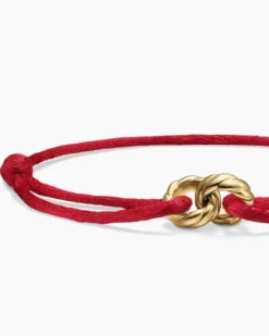 Sculpted Cable Linked Cord Bracelet Red Nylon with 18K Yellow Gold, 8.7mm