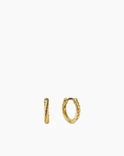 Sculpted Cable Micro Huggie Hoop Earrings 18K Yellow Gold, 10.7mm
