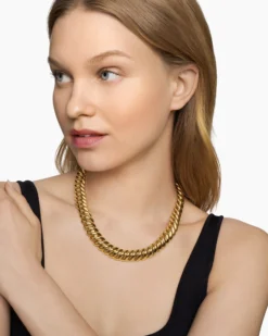 Sculpted Cable Necklace 18K Yellow Gold, 14mm