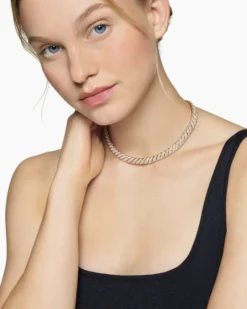 Sculpted Cable Necklace 18K Yellow Gold with Diamonds, 8.5mm