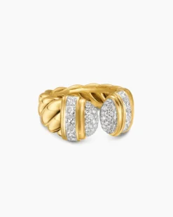 Sculpted Cable Open Cocktail Ring 18K Yellow Gold with Diamonds, 12.4mm