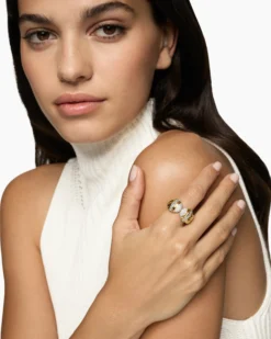 Sculpted Cable Open Cocktail Ring 18K Yellow Gold with Diamonds, 12.4mm
