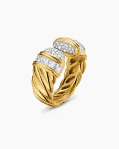 Sculpted Cable Open Cocktail Ring 18K Yellow Gold with Diamonds, 12.4mm