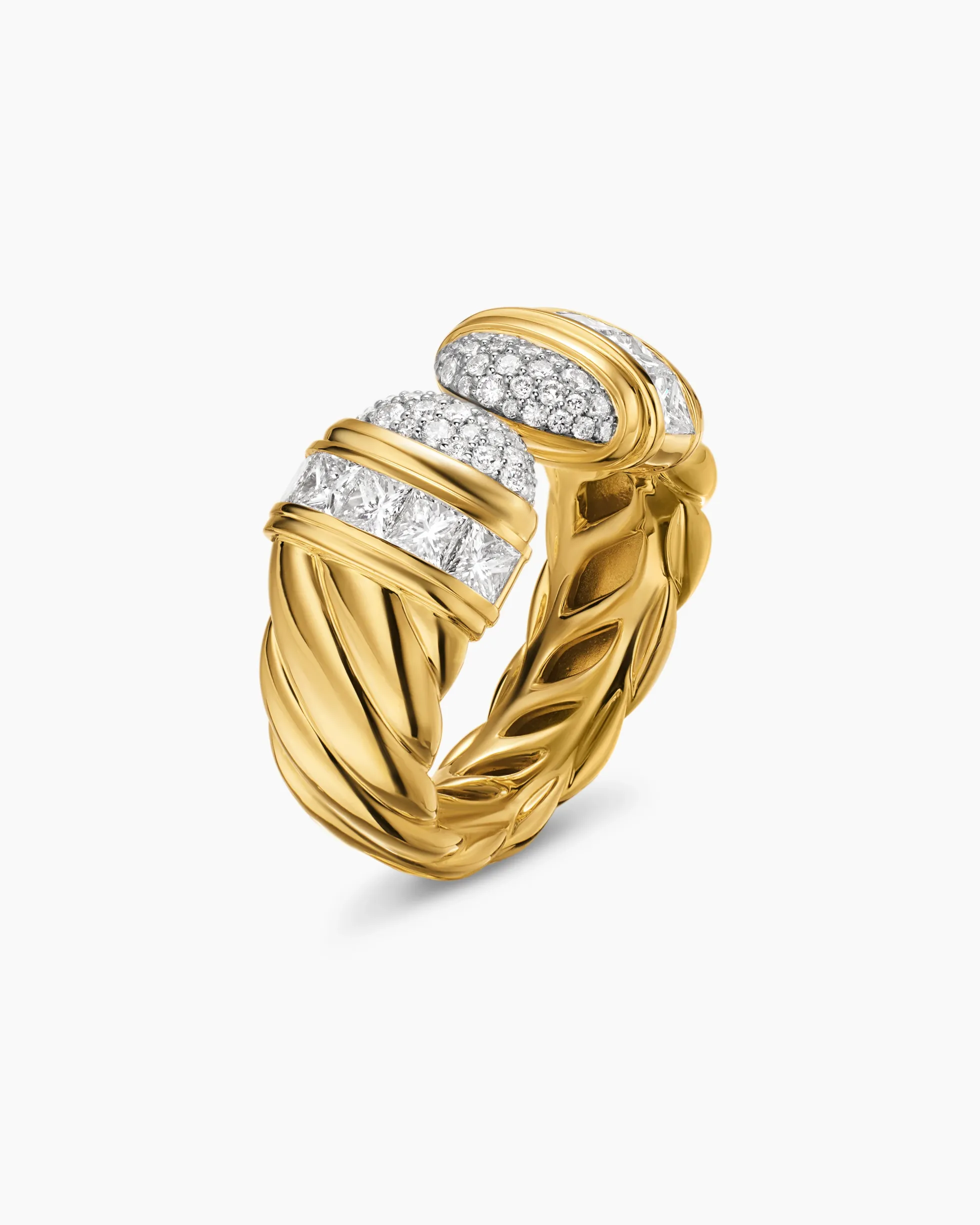 Sculpted Cable Open Cocktail Ring 18K Yellow Gold with Diamonds, 12.4mm