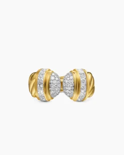 Sculpted Cable Open Cocktail Ring 18K Yellow Gold with Diamonds, 12.4mm