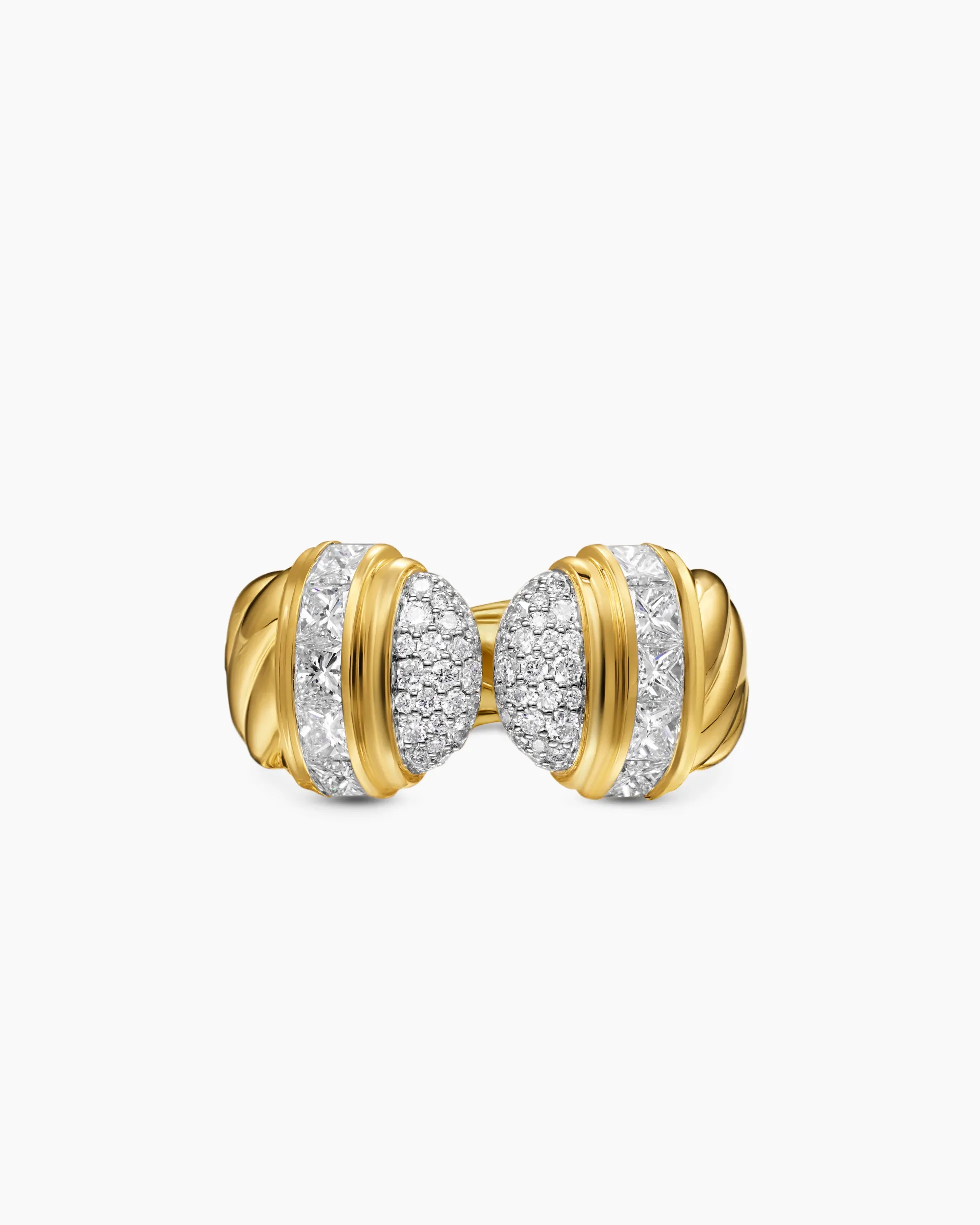 Sculpted Cable Open Cocktail Ring 18K Yellow Gold with Diamonds, 12.4mm