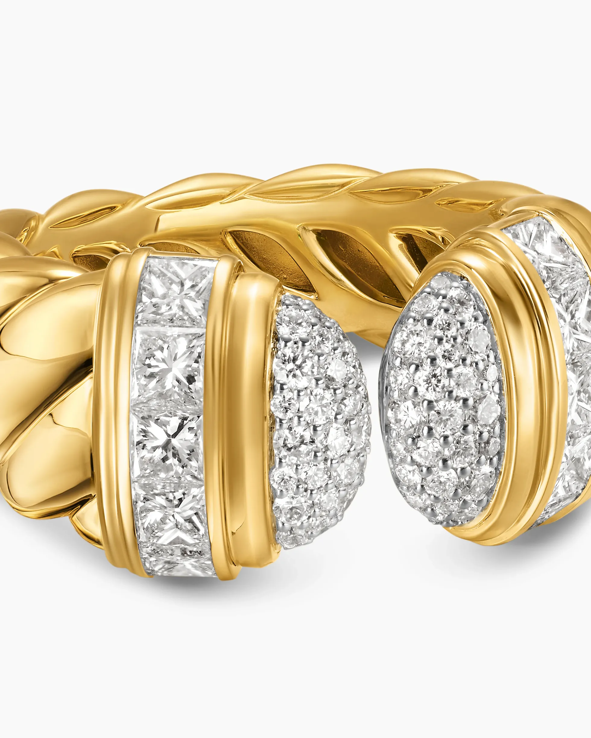 Sculpted Cable Open Cocktail Ring 18K Yellow Gold with Diamonds, 12.4mm