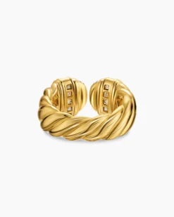 Sculpted Cable Open Cocktail Ring 18K Yellow Gold with Diamonds, 12.4mm