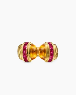 Sculpted Cable Open Cocktail Ring 18K Yellow Gold with Madeira Citrine and Rubellites, 12.4mm