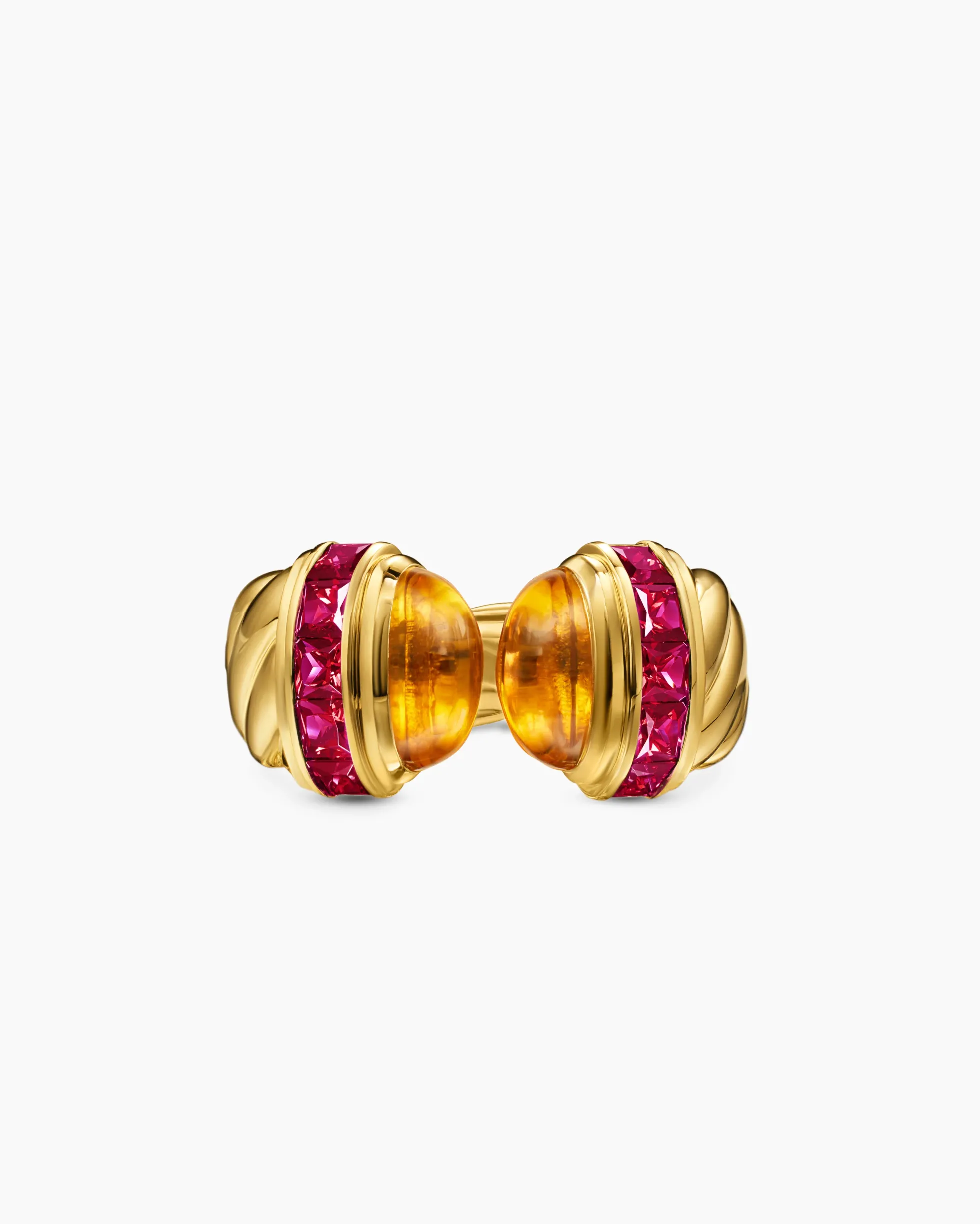 Sculpted Cable Open Cocktail Ring 18K Yellow Gold with Madeira Citrine and Rubellites, 12.4mm