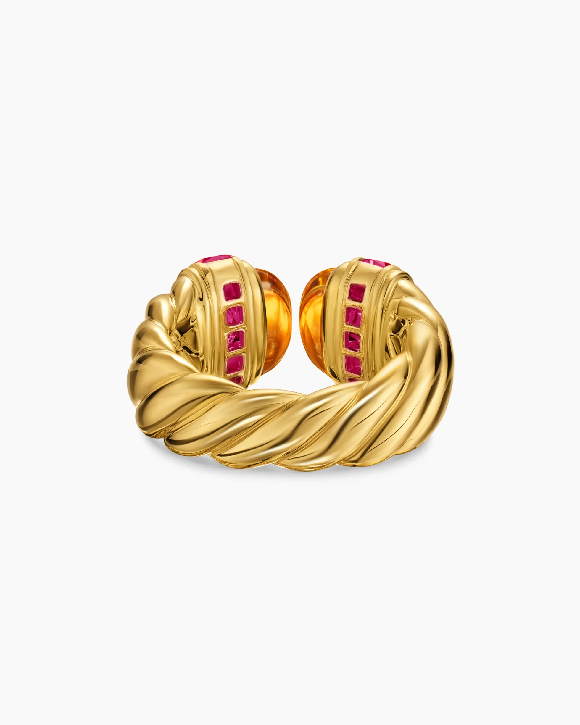 Sculpted Cable Open Cocktail Ring 18K Yellow Gold with Madeira Citrine and Rubellites, 12.4mm
