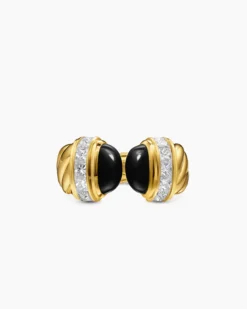 Sculpted Cable Open Cocktail Ring 18K Yellow Gold with Black Onyx and Diamonds, 12.4mm