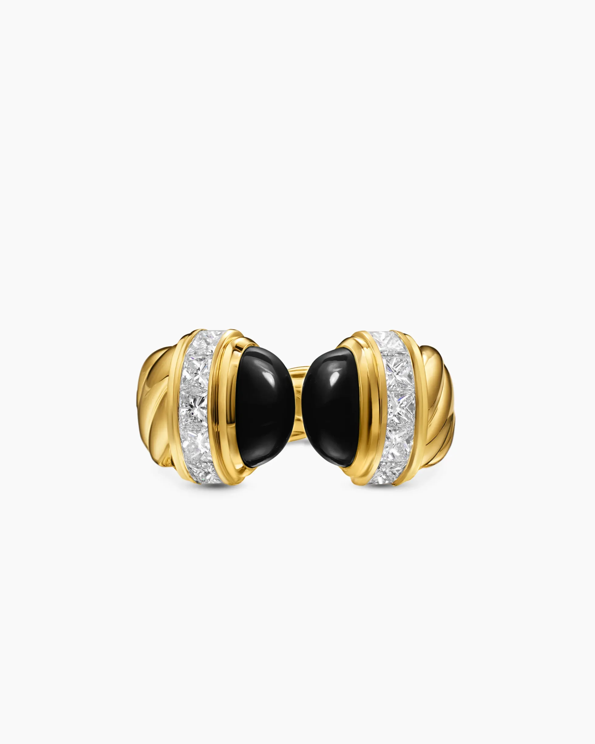 Sculpted Cable Open Cocktail Ring 18K Yellow Gold with Black Onyx and Diamonds, 12.4mm