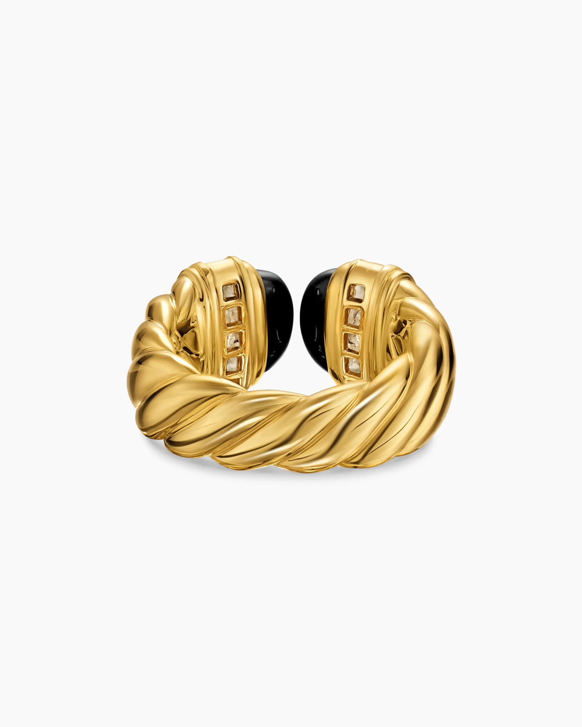 Sculpted Cable Open Cocktail Ring 18K Yellow Gold with Black Onyx and Diamonds, 12.4mm