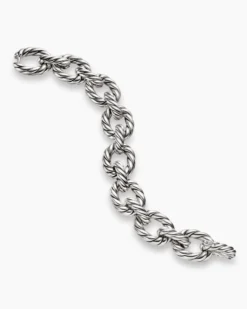 Sculpted Cable Oval Link Bracelet Sterling Silver, 18mm