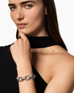 Sculpted Cable Oval Link Bracelet Sterling Silver, 18mm