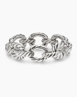 Sculpted Cable Oval Link Bracelet Sterling Silver, 18mm