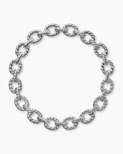 Sculpted Cable Oval Link Necklace Sterling Silver, 18mm