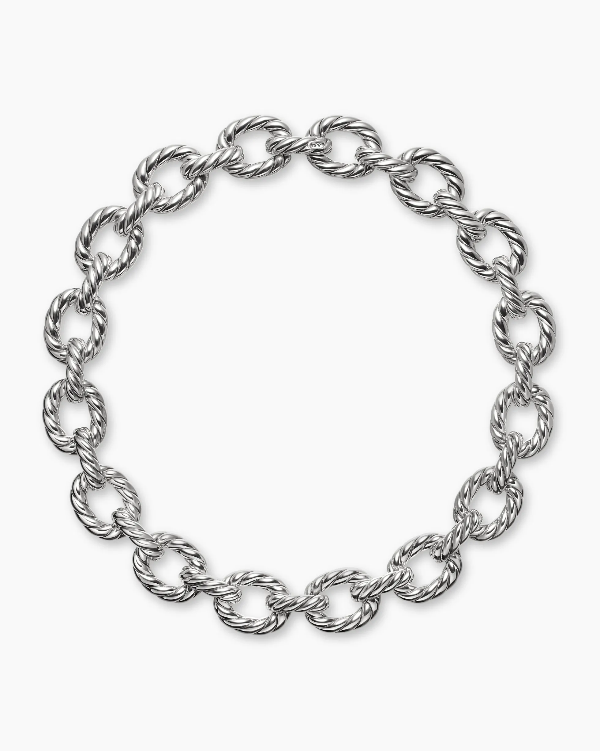 Sculpted Cable Oval Link Necklace Sterling Silver, 18mm