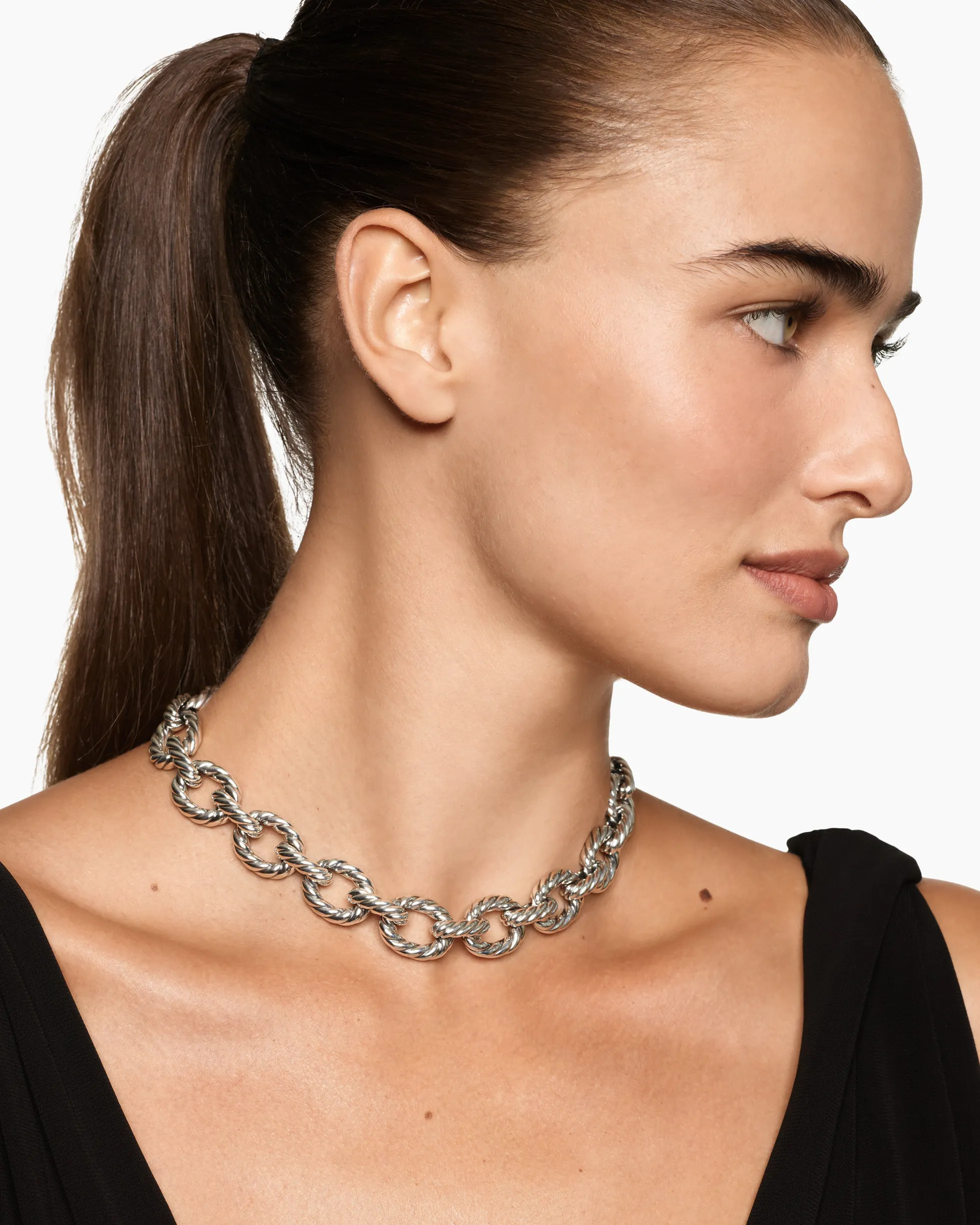 Sculpted Cable Oval Link Necklace Sterling Silver, 18mm