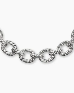 Sculpted Cable Oval Link Necklace Sterling Silver, 18mm