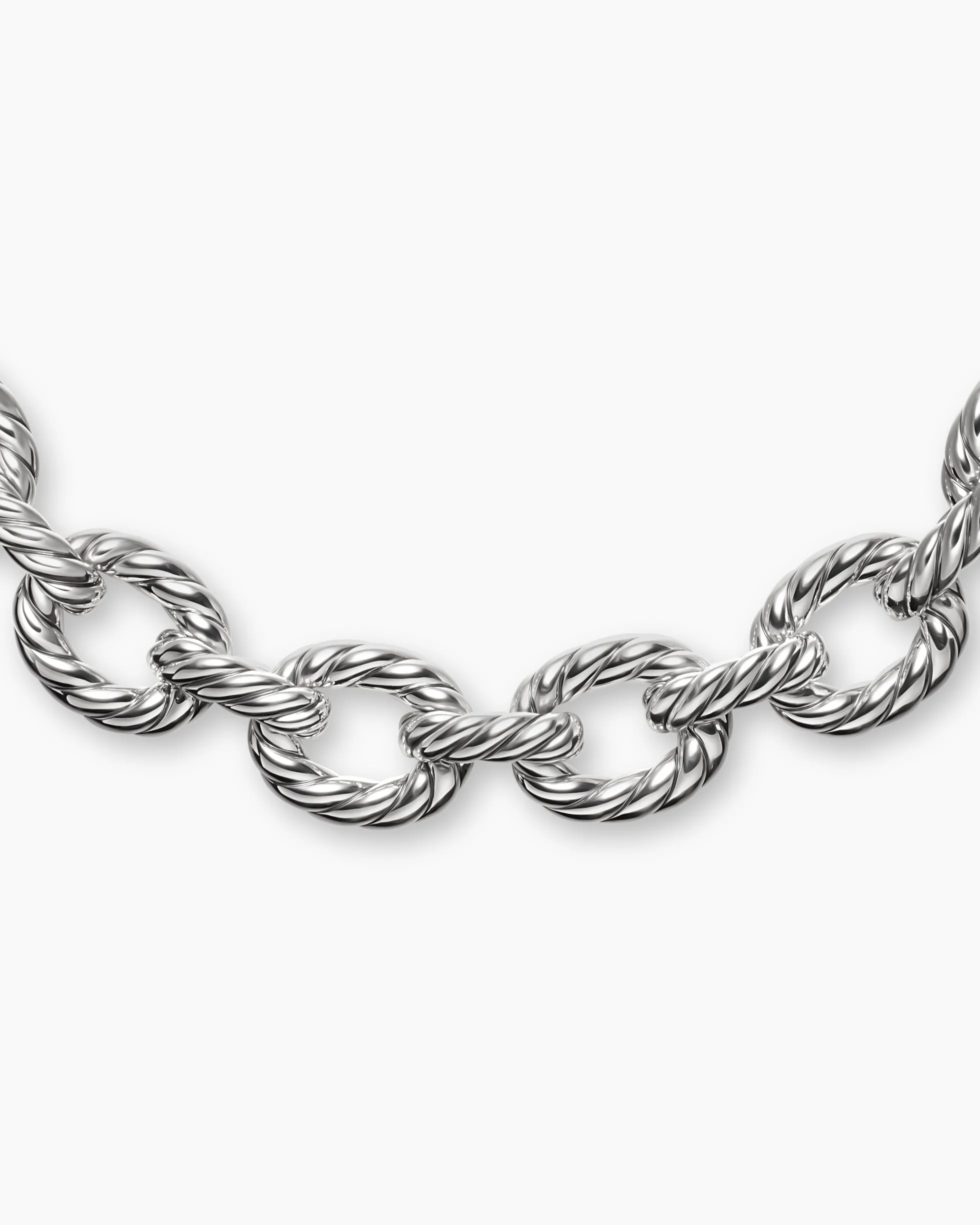 Sculpted Cable Oval Link Necklace Sterling Silver, 18mm