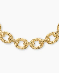 Sculpted Cable Oval Link Necklace 18K Yellow Gold, 18mm