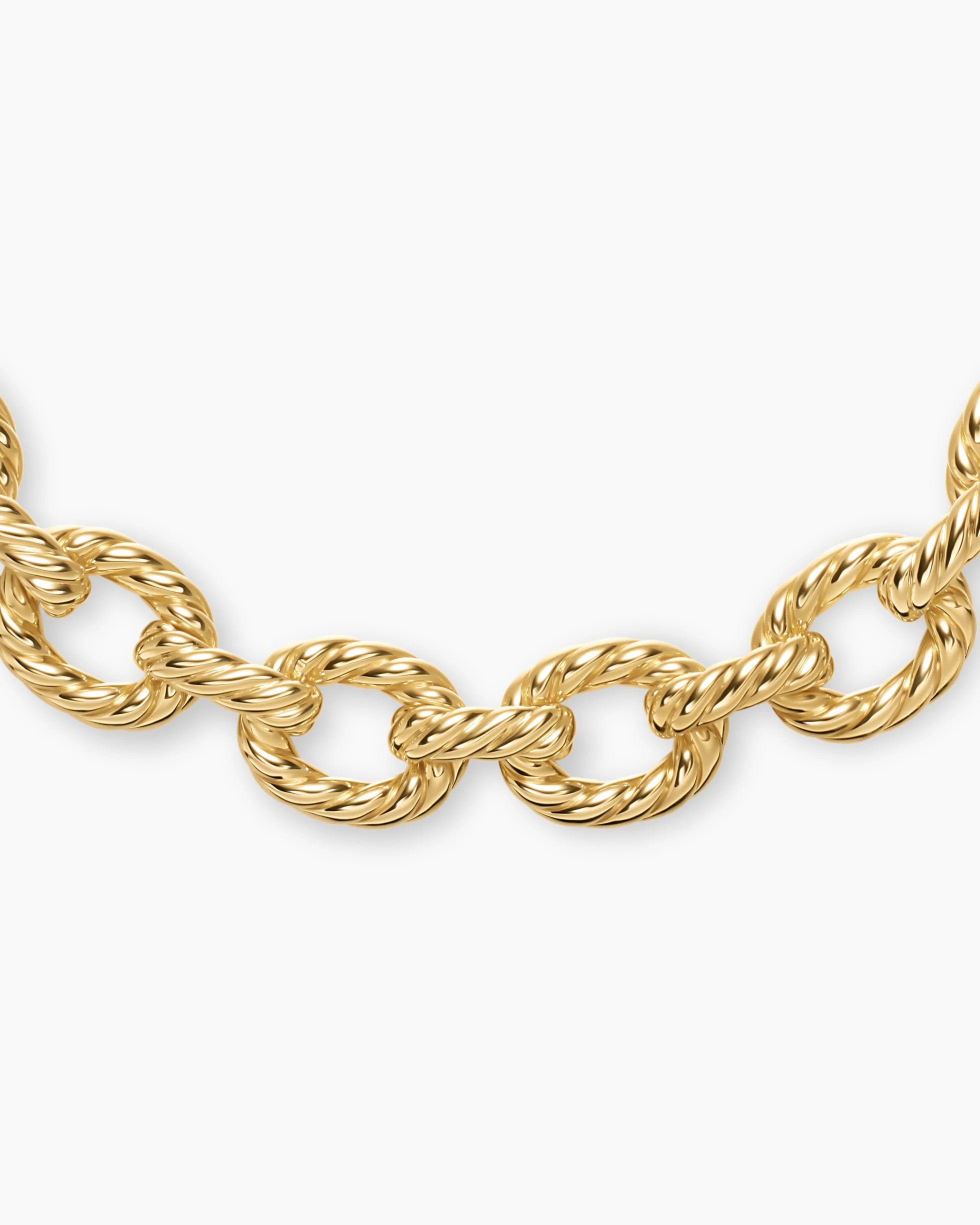 Sculpted Cable Oval Link Necklace 18K Yellow Gold, 18mm
