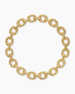 Sculpted Cable Oval Link Necklace 18K Yellow Gold, 18mm
