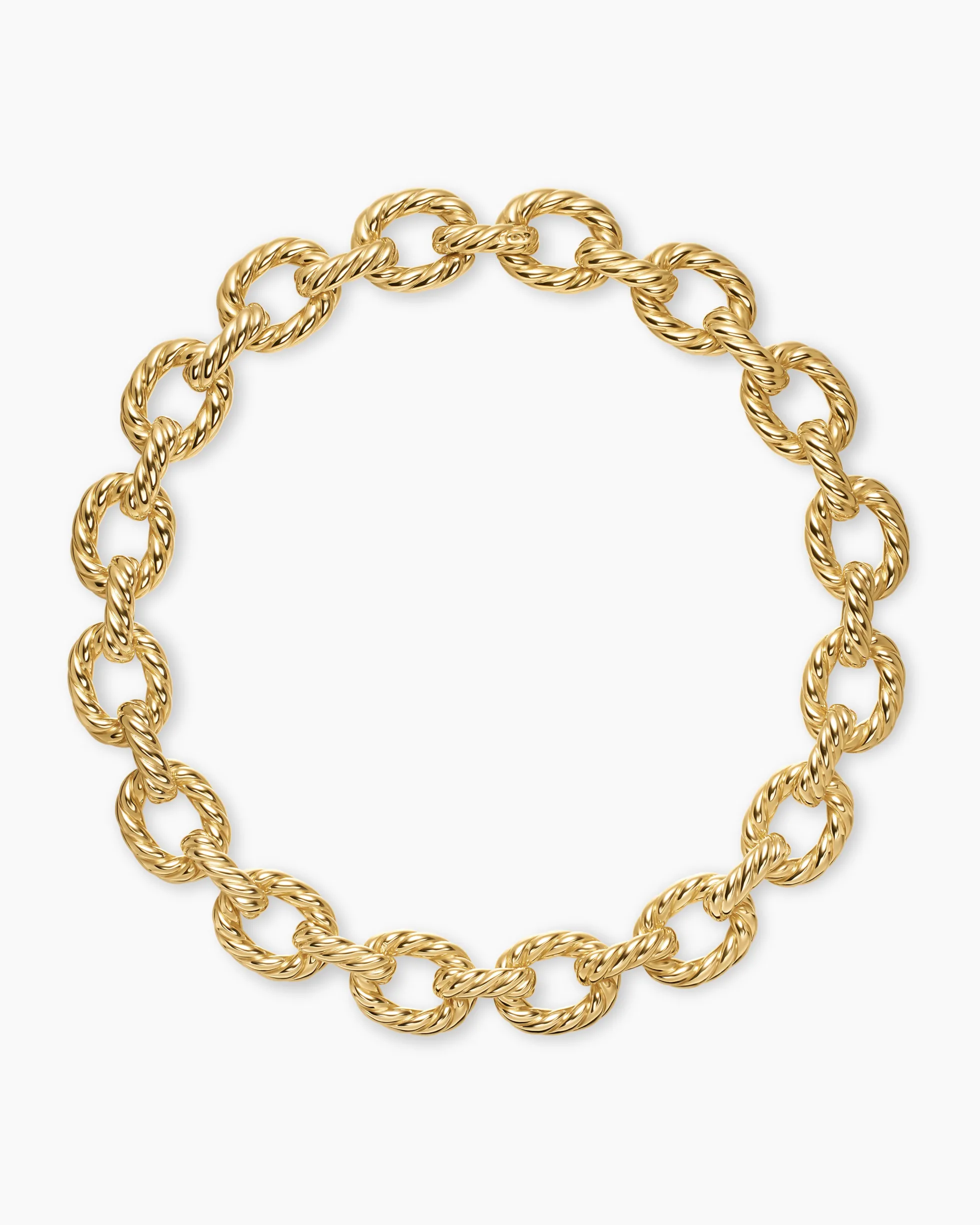 Sculpted Cable Oval Link Necklace 18K Yellow Gold, 18mm