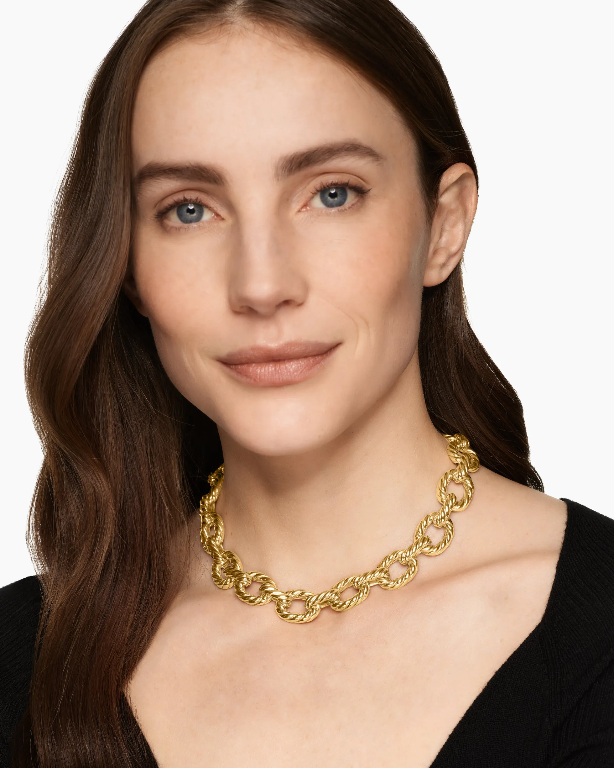 Sculpted Cable Oval Link Necklace 18K Yellow Gold, 18mm